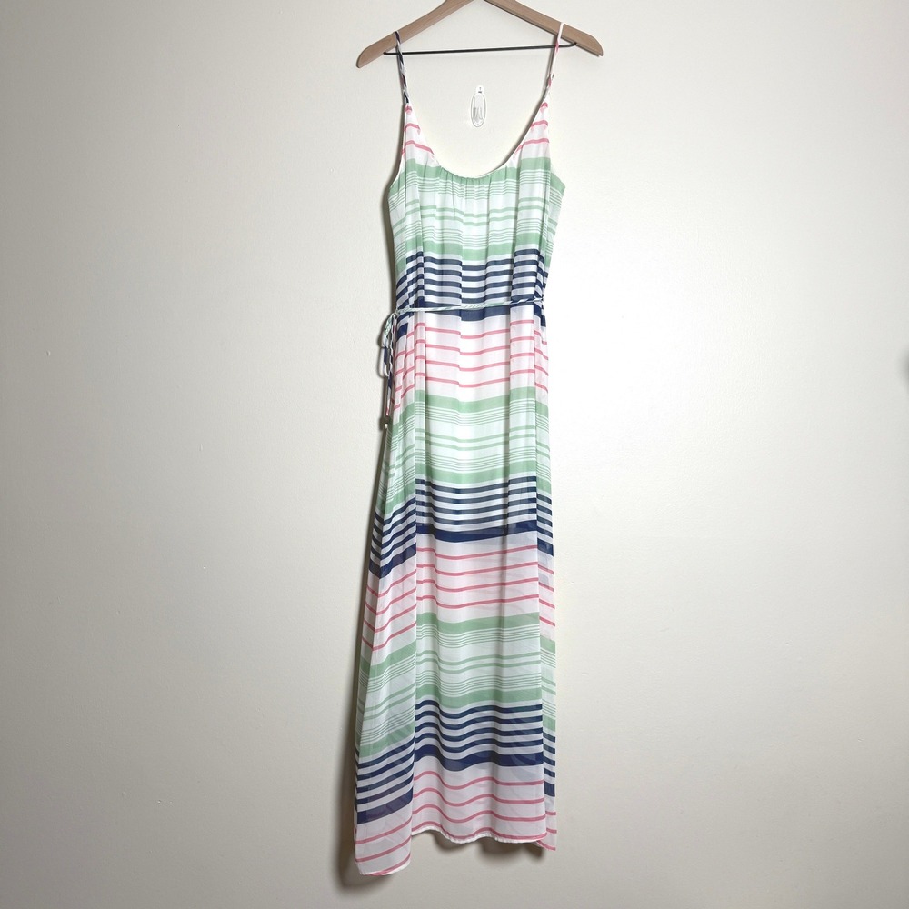 Lovestitch Womens Maxi Dress L Multicolor Striped Lined Vacation Beach Resort